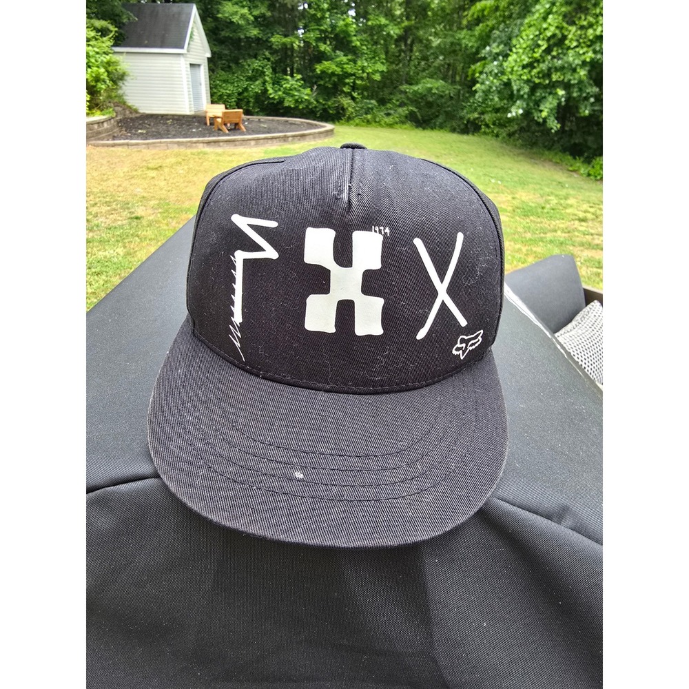 Fox Racing Youth‎ OSFM Black Snapback Hat Motocross Graphic Flat Brim Cap Cotton